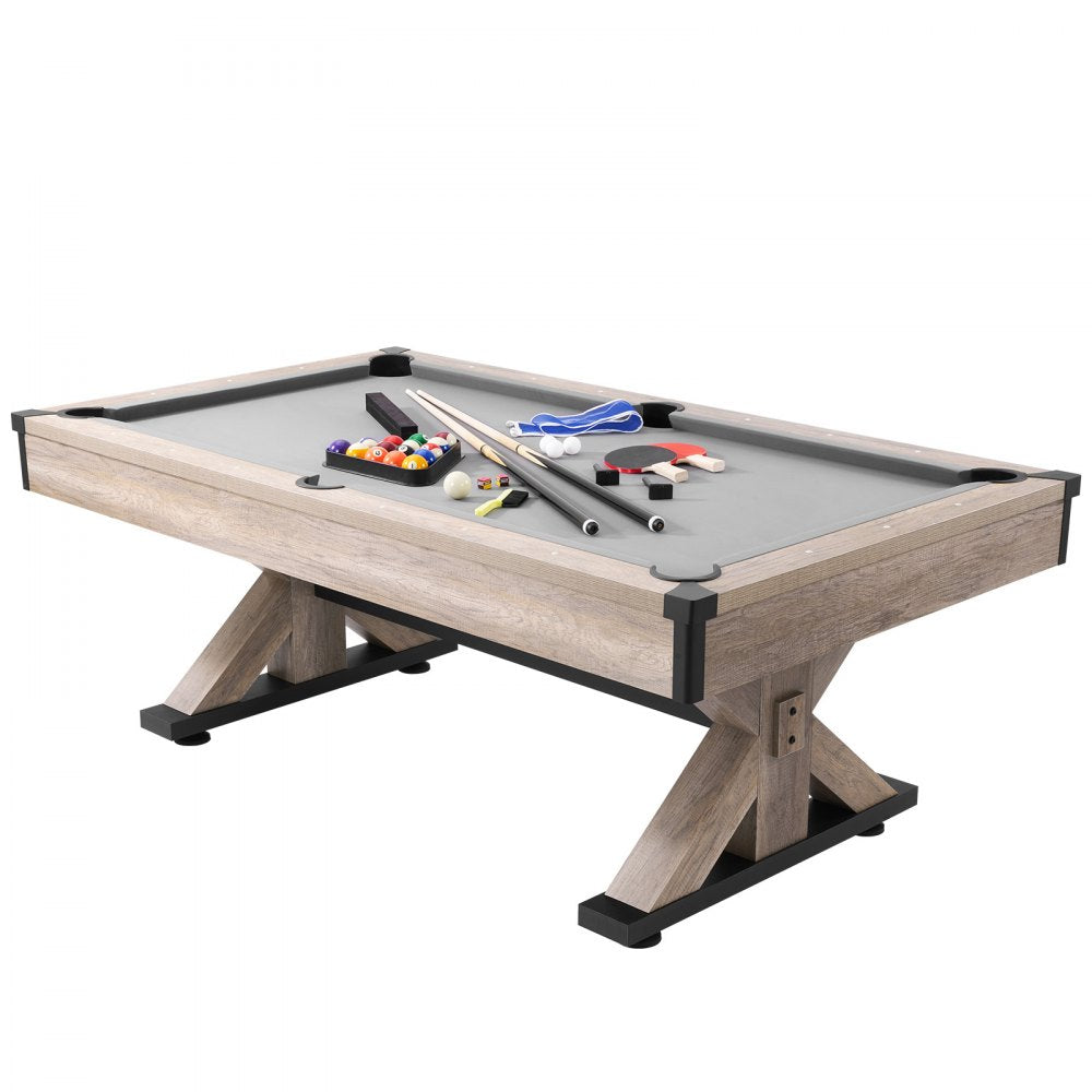 ODDTOOLS Billiards Table Combo Set, 7ft 3-in-1 Multi Game Table with Dining, Pool, and Tennis Table, Includes Full Set of Accessories, Wood Color with Grey Cloth, Perfect for Family Game Room Kids Adults