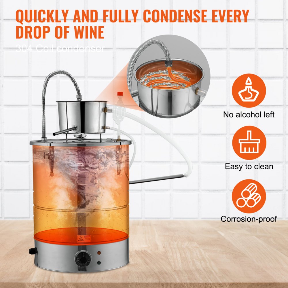 ODDTOOLS Alcohol Still, 15 Gal 50L Water Alcohol Distiller, Home Distillery Kit include Stainless Steel Tube & Pump & One-way Exhaust Valve & Thermometer (30-120℃ ) for DIY Whisky Wine Brandy, Silver