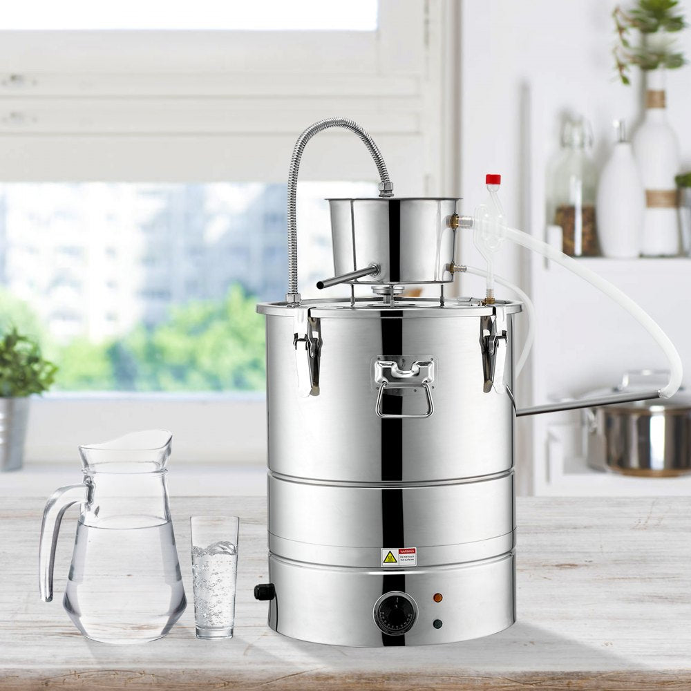 ODDTOOLS Alcohol Still, 15 Gal 50L Water Alcohol Distiller, Home Distillery Kit include Stainless Steel Tube & Pump & One-way Exhaust Valve & Thermometer (30-120℃ ) for DIY Whisky Wine Brandy, Silver
