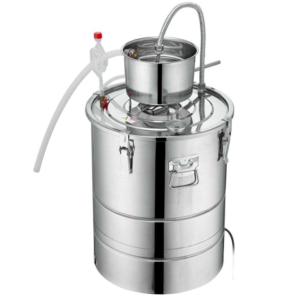 ODDTOOLS Alcohol Still, 15 Gal 50L Water Alcohol Distiller, Home Distillery Kit include Stainless Steel Tube & Pump & One-way Exhaust Valve & Thermometer (30-120℃ ) for DIY Whisky Wine Brandy, Silver