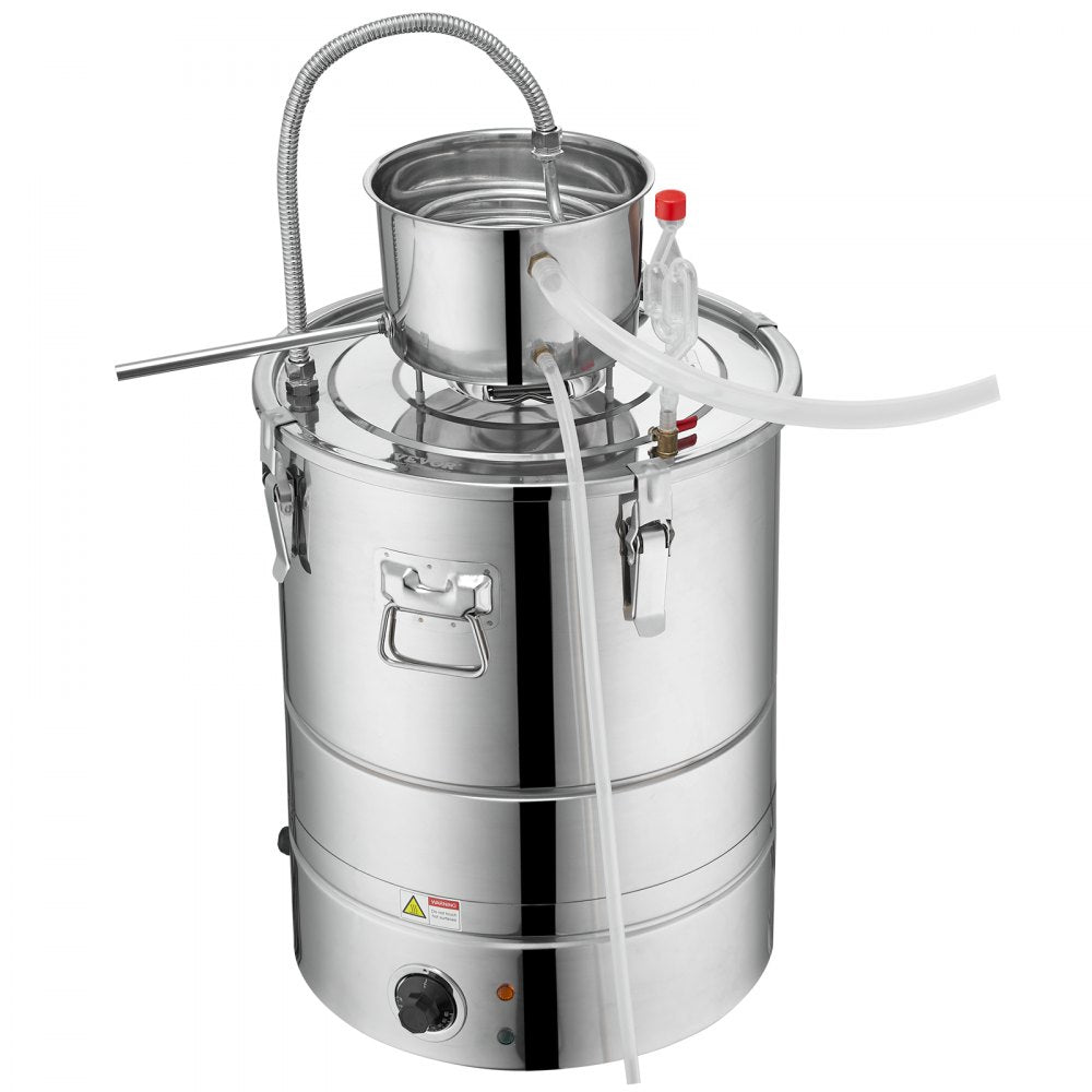 ODDTOOLS Alcohol Still, 15 Gal 50L Water Alcohol Distiller, Home Distillery Kit include Stainless Steel Tube & Pump & One-way Exhaust Valve & Thermometer (30-120℃ ) for DIY Whisky Wine Brandy, Silver
