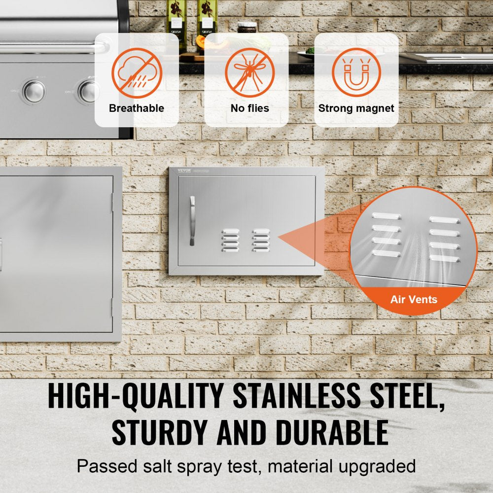 ODDTOOLS BBQ Access Door, 20W x 14H Inch Single Outdoor Kitchen Door, Stainless Steel Flush Mount Door, Wall Vertical Door with Handle and vents, for BBQ Island, Grilling Station, Outside Cabinet