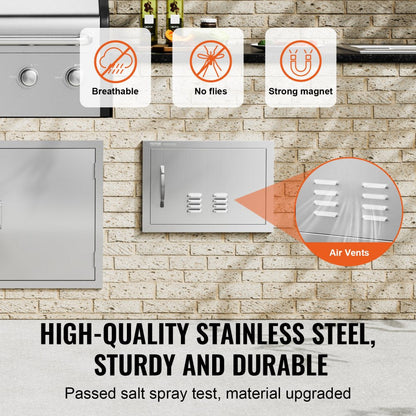 ODDTOOLS BBQ Access Door, 20W x 14H Inch Single Outdoor Kitchen Door, Stainless Steel Flush Mount Door, Wall Vertical Door with Handle and vents, for BBQ Island, Grilling Station, Outside Cabinet