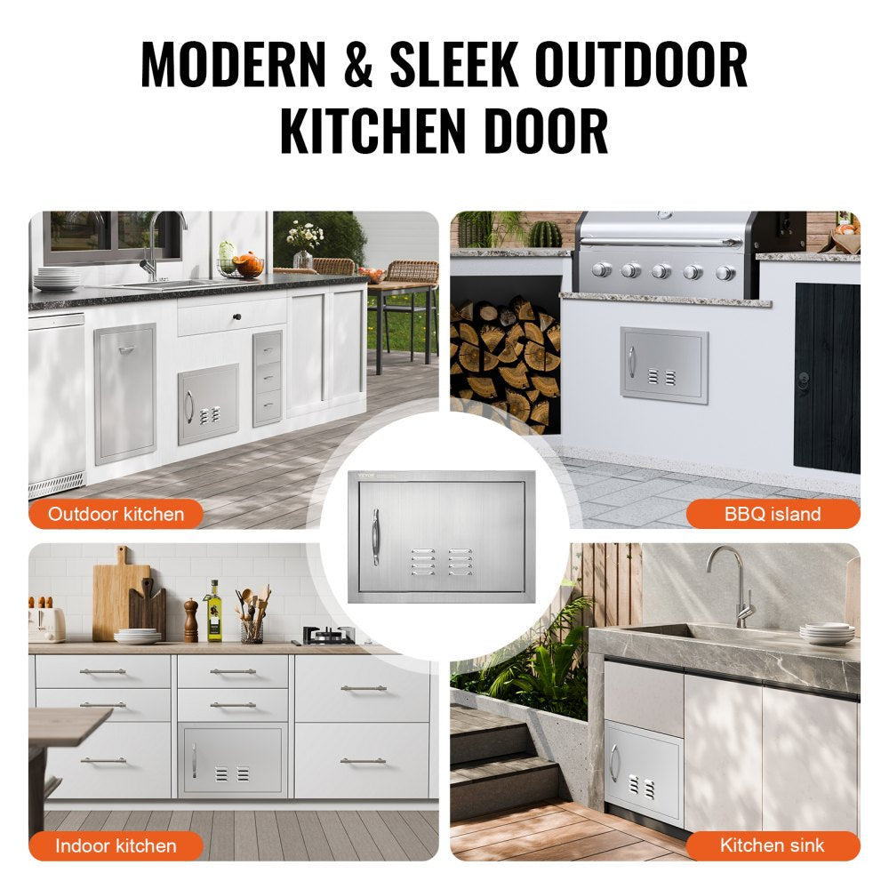 ODDTOOLS BBQ Access Door, 20W x 14H Inch Single Outdoor Kitchen Door, Stainless Steel Flush Mount Door, Wall Vertical Door with Handle and vents, for BBQ Island, Grilling Station, Outside Cabinet