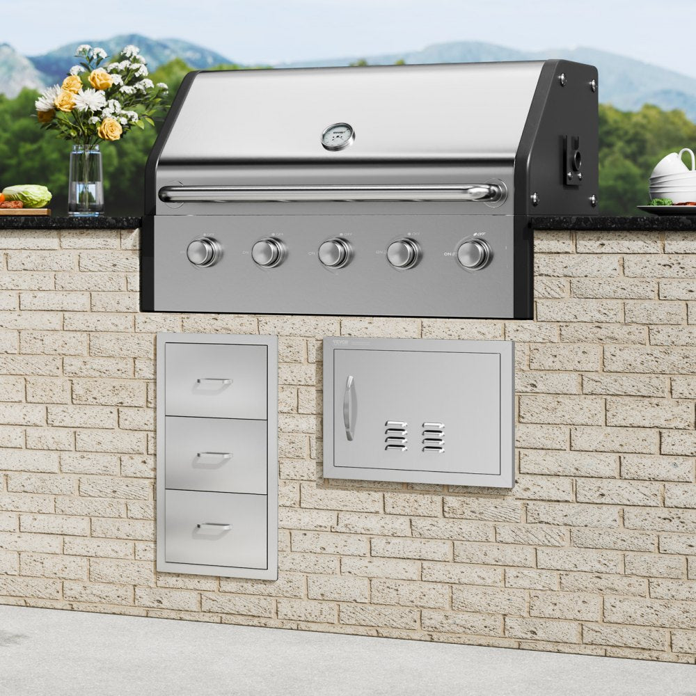 ODDTOOLS BBQ Access Door, 20W x 14H Inch Single Outdoor Kitchen Door, Stainless Steel Flush Mount Door, Wall Vertical Door with Handle and vents, for BBQ Island, Grilling Station, Outside Cabinet