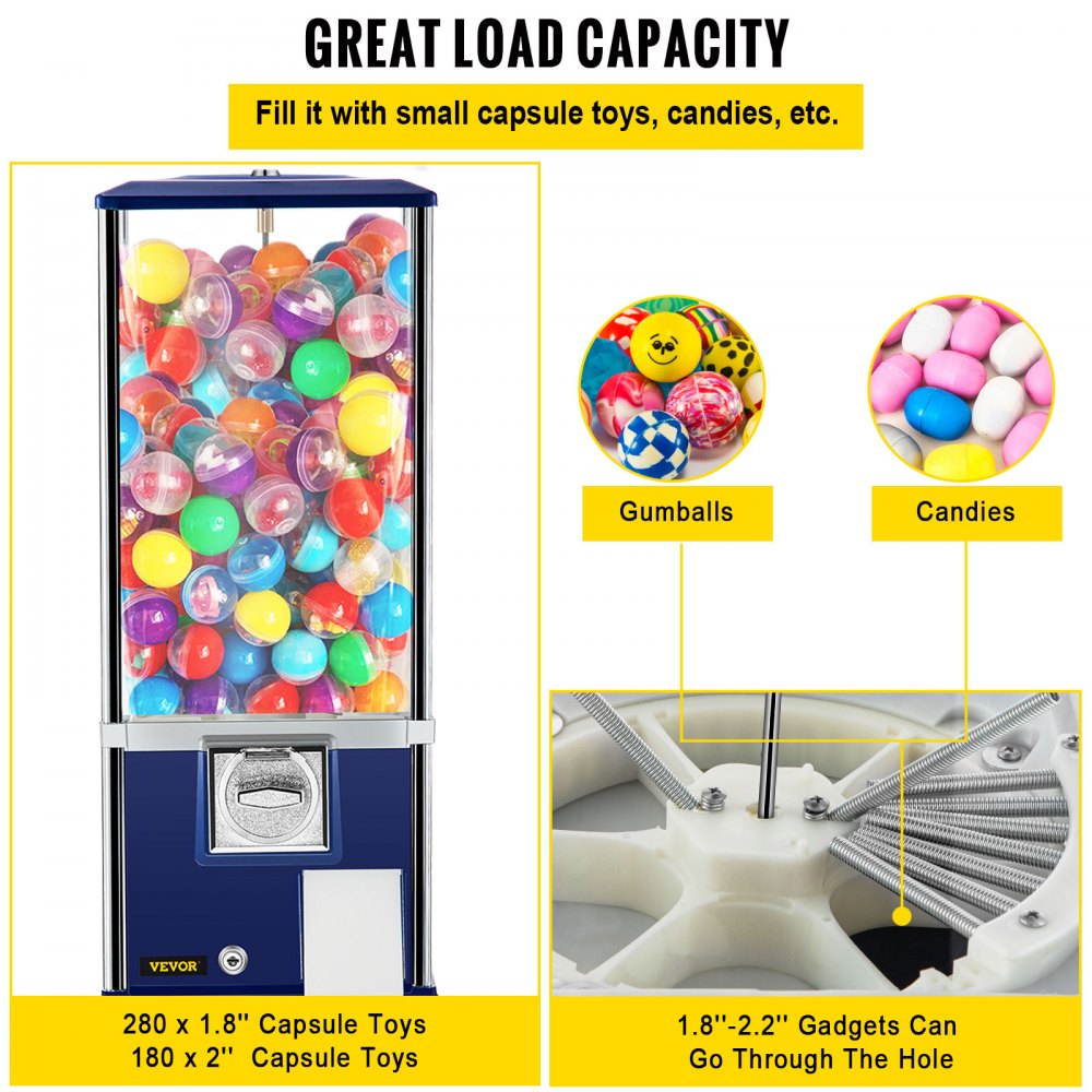 ODDTOOLS Vending Machine, 25.2" Height Candy Gumball Machine, Huge Load Capacity Gumball Bank, Candy Vending Machine for 1.8"-2.2" Gadgets, Perfect for Game Stores and Retail Stores Vintage Style Blue