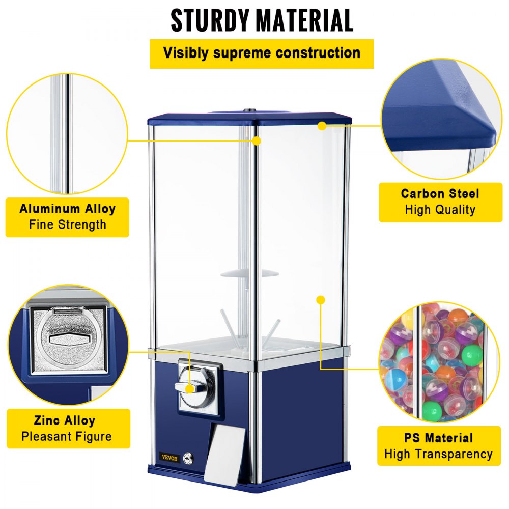 ODDTOOLS Vending Machine, 25.2" Height Candy Gumball Machine, Huge Load Capacity Gumball Bank, Candy Vending Machine for 1.8"-2.2" Gadgets, Perfect for Game Stores and Retail Stores Vintage Style Blue