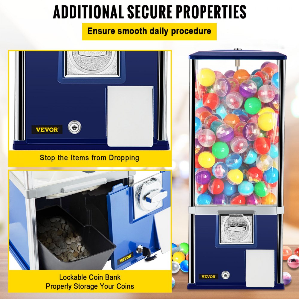 ODDTOOLS Vending Machine, 25.2" Height Candy Gumball Machine, Huge Load Capacity Gumball Bank, Candy Vending Machine for 1.8"-2.2" Gadgets, Perfect for Game Stores and Retail Stores Vintage Style Blue