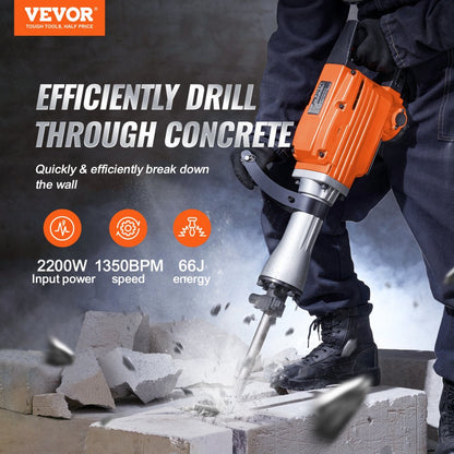 ODDTOOLS Demolition Jack Hammer Concrete Breaker 2200W Electric Hammer 2 Chisel Bits