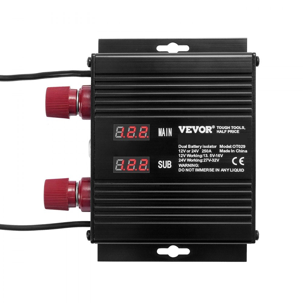 ODDTOOLS 250 AMP Dual Battery Smart Isolator, 12V/24V, Universal VSR Voltage Sensitive Relay Battery Isolator Intelligent with LCD Screen, for Car Truck ATV RV Battery Starter Controller Power Switch