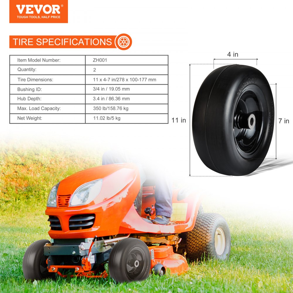 ODDTOOLS Lawn Mower Tires with Rim, 11x4-7