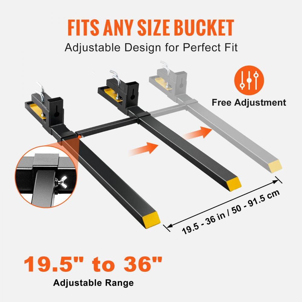 ODDTOOLS  Pallet Forks, 4000 lbs Clamp on Pallet Forks, 60" Total Length Heavy Duty Pallet Forks with Adjustable Stabilizer Bar, Tractor Bucket Forks for Tractor Attachments, Skid Steer, Loader Bucket