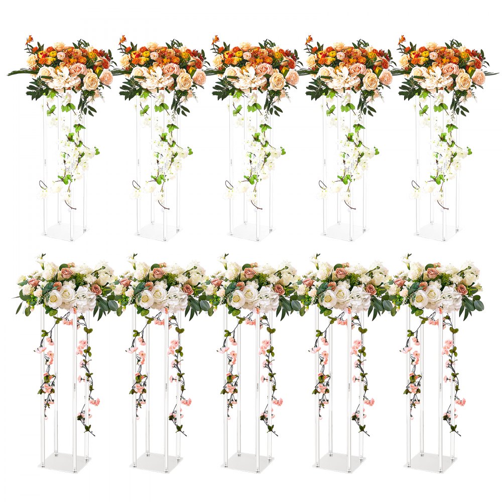 ODDTOOLS 10PCS 23.6inch High Wedding Flower Stand, With Acrylic Laminate,Acrylic Vase Column Geometric Centerpiece Stands, Floral Display Rack for T-Stage Events Reception, Party Decoration Home