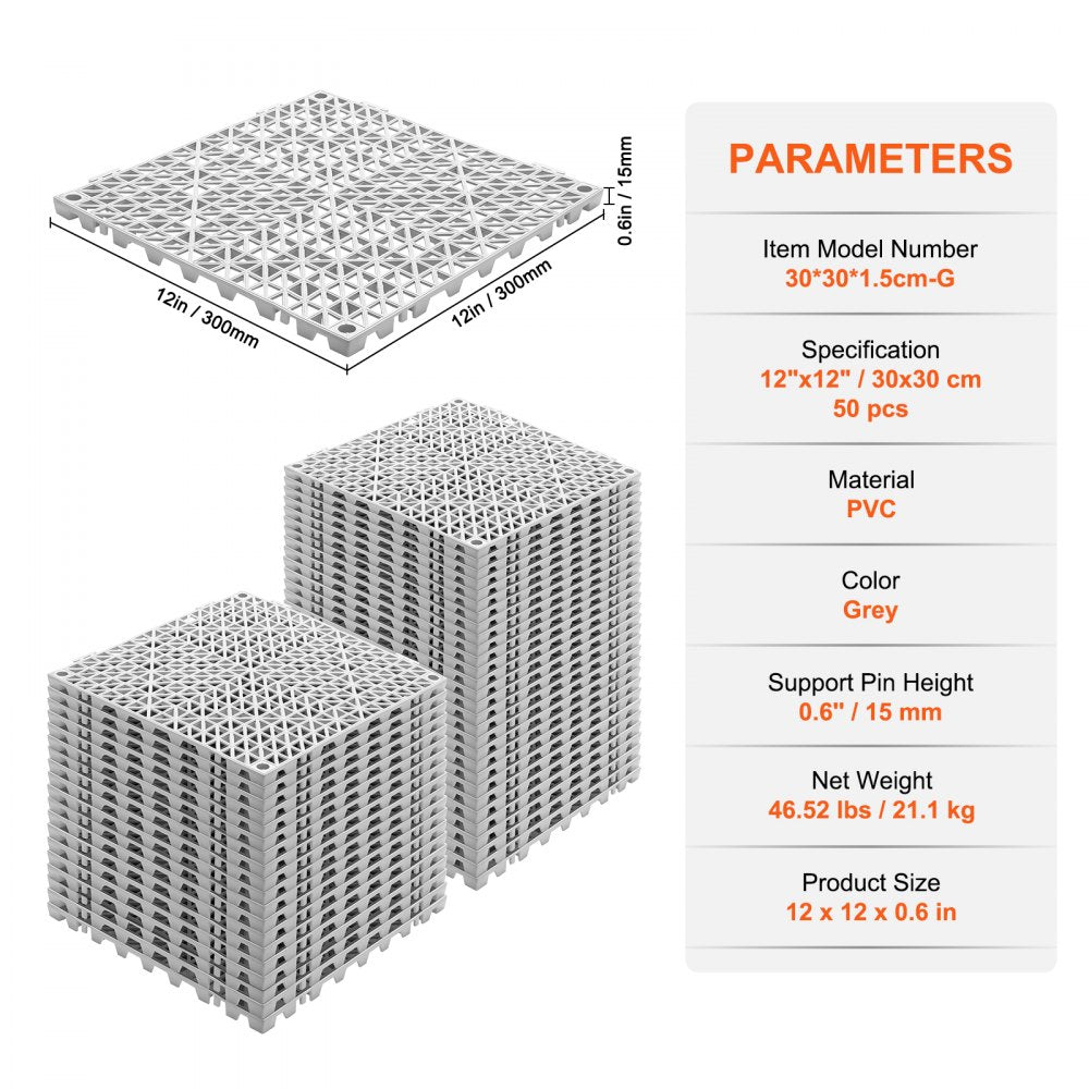 ODDTOOLS Interlocking Tile 50PCS Gray, Drainage Tiles 12