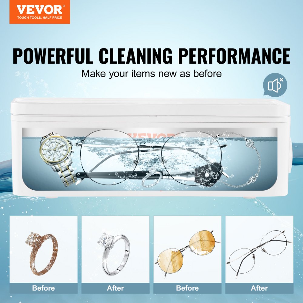 ODDTOOLS Jewelry Cleaner Ultrasonic Machine, Ultrasonic Cleaner Machine 16oz (470ml) with 4 Timer Modes, Portable ultrasonic jewelry cleaner with Cleaning Basket for Eyeglasses, Watches, Dentures, Rings