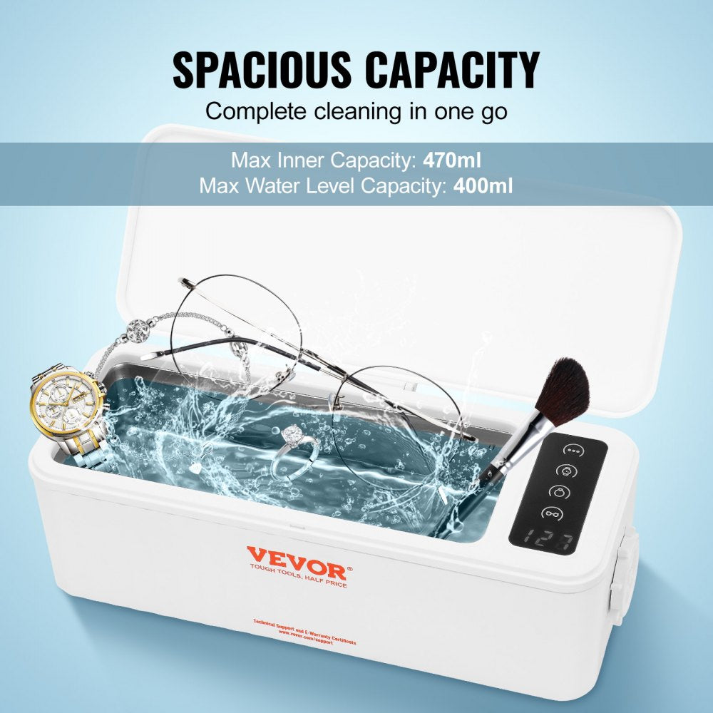 ODDTOOLS Jewelry Cleaner Ultrasonic Machine, Ultrasonic Cleaner Machine 16oz (470ml) with 4 Timer Modes, Portable ultrasonic jewelry cleaner with Cleaning Basket for Eyeglasses, Watches, Dentures, Rings