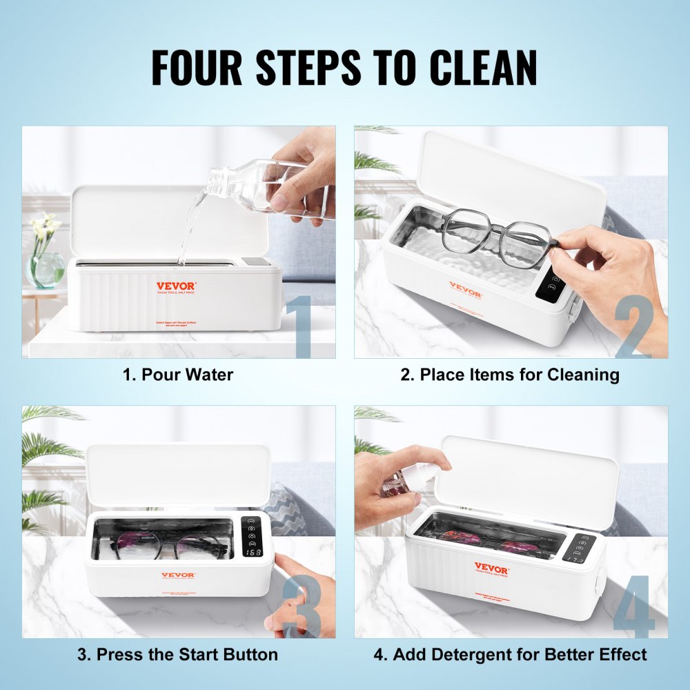 ODDTOOLS Jewelry Cleaner Ultrasonic Machine, Ultrasonic Cleaner Machine 16oz (470ml) with 4 Timer Modes, Portable ultrasonic jewelry cleaner with Cleaning Basket for Eyeglasses, Watches, Dentures, Rings