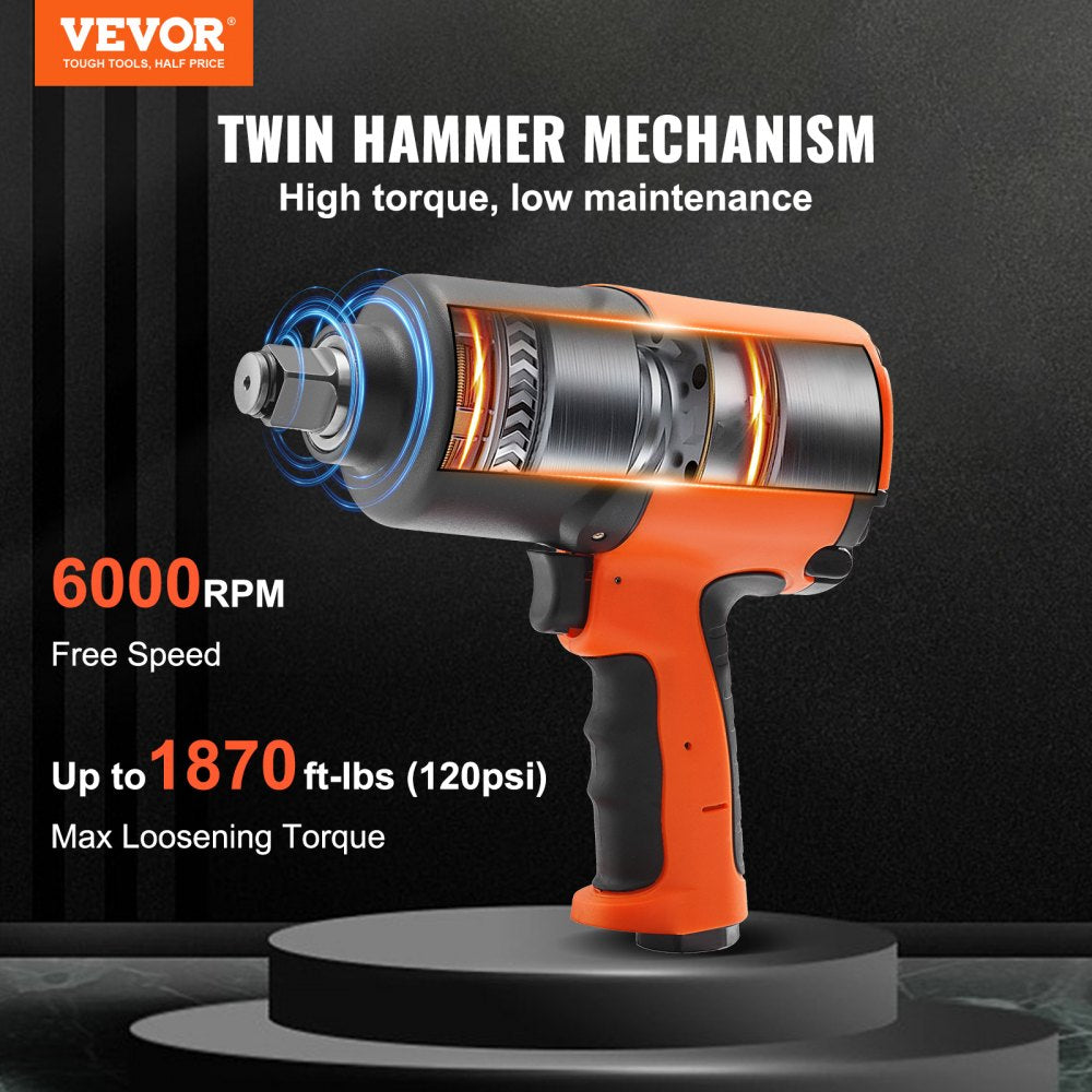 ODDTOOLS Air Impact Wrench 3/4" Square Drive 1870ft-lb Nut-busting Torque 90-120PSI