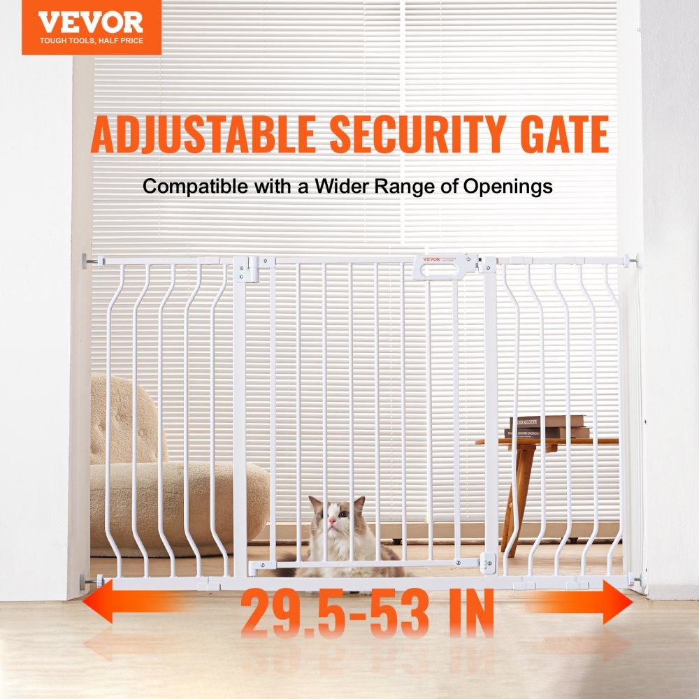 ODDTOOLS Baby Gate, 29.5"-53" Extra Wide, 30" High, Dog Gate for Stairs Doorways and House, Easy Step Walk Thru Auto Close Child Gate Pet Security Gate with Pressure Mount Kit and Wall Mount Kit, White