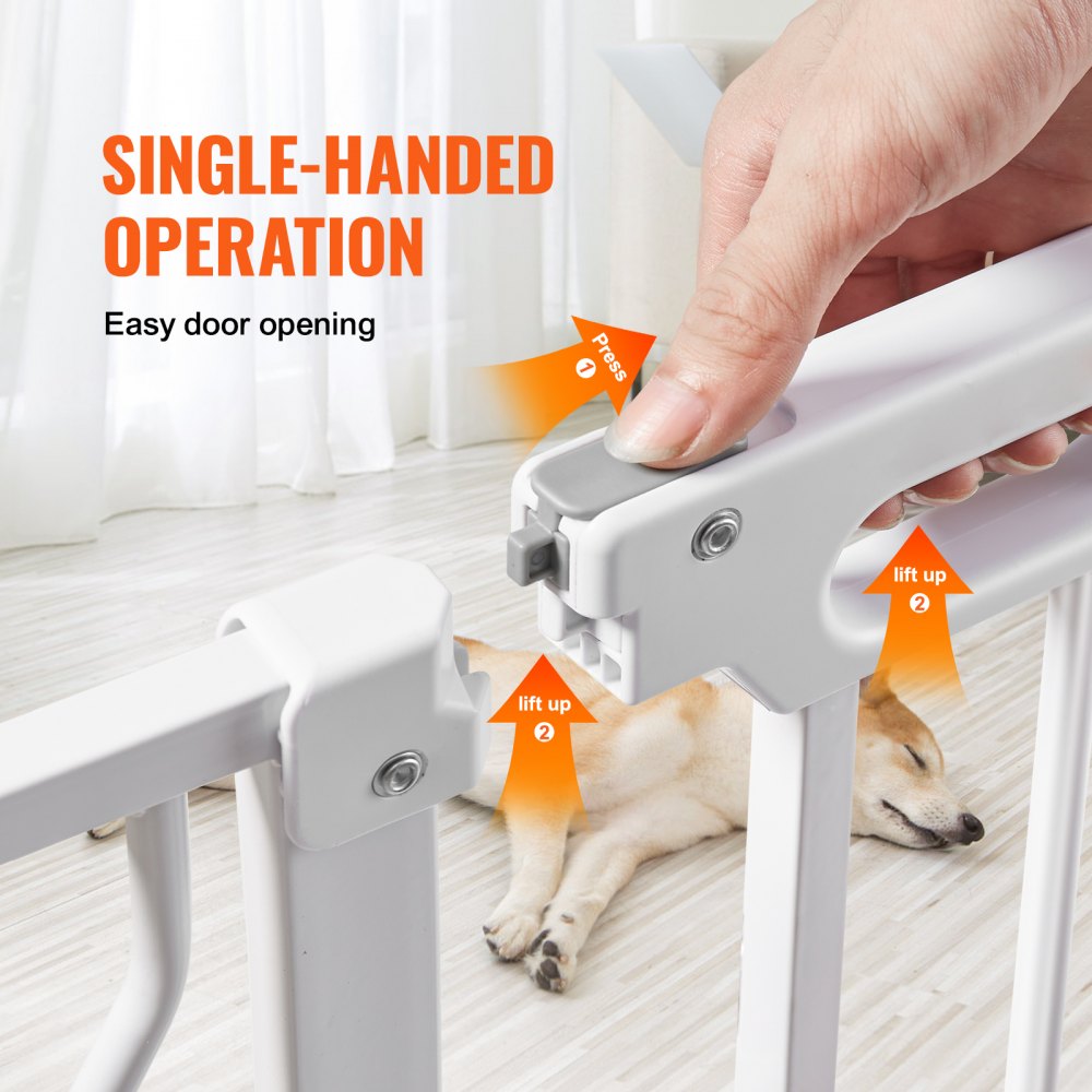 ODDTOOLS Baby Gate, 29.5"-53" Extra Wide, 30" High, Dog Gate for Stairs Doorways and House, Easy Step Walk Thru Auto Close Child Gate Pet Security Gate with Pressure Mount Kit and Wall Mount Kit, White