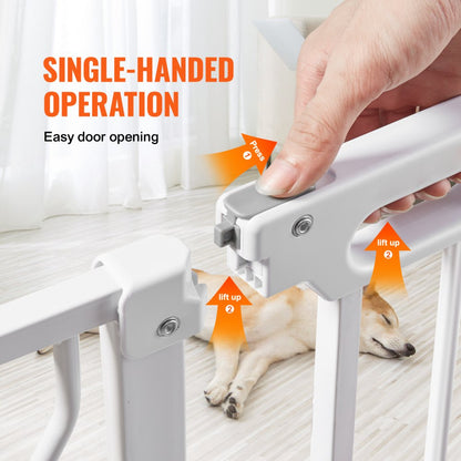 ODDTOOLS Baby Gate, 29.5"-53" Extra Wide, 30" High, Dog Gate for Stairs Doorways and House, Easy Step Walk Thru Auto Close Child Gate Pet Security Gate with Pressure Mount Kit and Wall Mount Kit, White