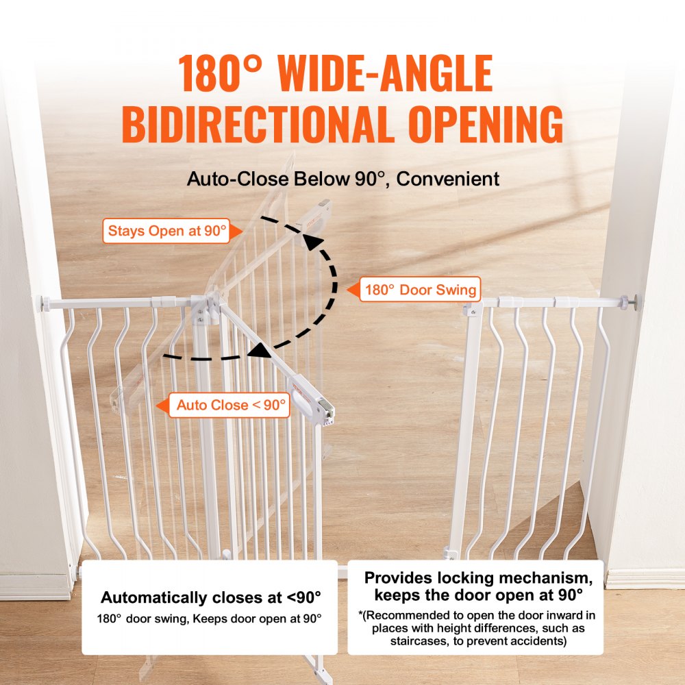 ODDTOOLS Baby Gate, 29.5"-53" Extra Wide, 30" High, Dog Gate for Stairs Doorways and House, Easy Step Walk Thru Auto Close Child Gate Pet Security Gate with Pressure Mount Kit and Wall Mount Kit, White
