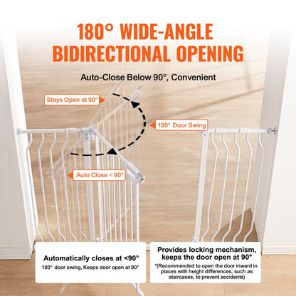 ODDTOOLS Baby Gate, 29.5"-53" Extra Wide, 30" High, Dog Gate for Stairs Doorways and House, Easy Step Walk Thru Auto Close Child Gate Pet Security Gate with Pressure Mount Kit and Wall Mount Kit, White