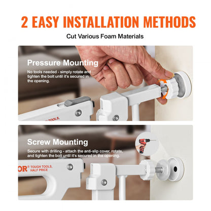 ODDTOOLS Baby Gate, 29.5"-53" Extra Wide, 30" High, Dog Gate for Stairs Doorways and House, Easy Step Walk Thru Auto Close Child Gate Pet Security Gate with Pressure Mount Kit and Wall Mount Kit, White