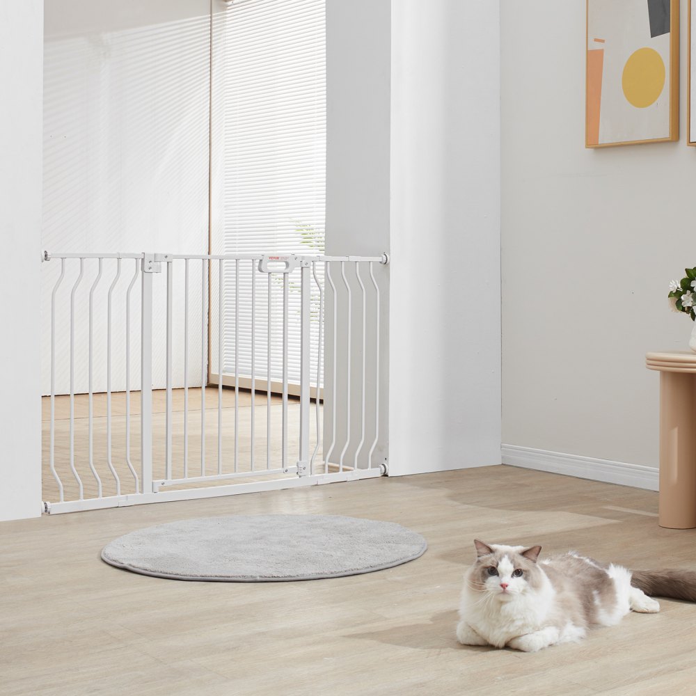 ODDTOOLS Baby Gate, 29.5"-53" Extra Wide, 30" High, Dog Gate for Stairs Doorways and House, Easy Step Walk Thru Auto Close Child Gate Pet Security Gate with Pressure Mount Kit and Wall Mount Kit, White