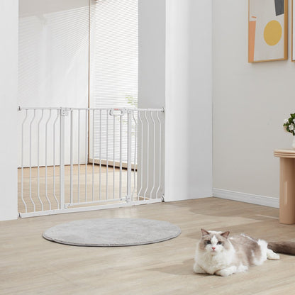 ODDTOOLS Baby Gate, 29.5"-53" Extra Wide, 30" High, Dog Gate for Stairs Doorways and House, Easy Step Walk Thru Auto Close Child Gate Pet Security Gate with Pressure Mount Kit and Wall Mount Kit, White