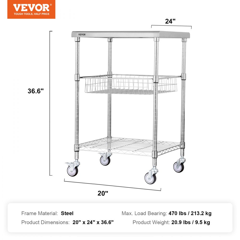 ODDTOOLS 3-Tier Utility Cart Rolling Cart on Wheels 24