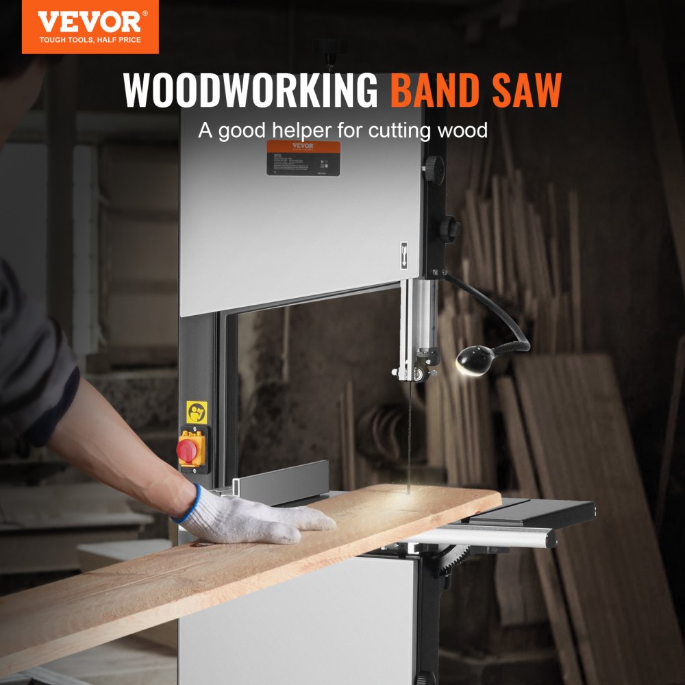 ODDTOOLS Band Saw, 14-Inch, 480-960 RPM Continuously Viable Benchtop Bandsaw, 1100W 1-1/2HP Motor, with Optimized Work Light Workbench Stand Cabinet Assembly and Miter Gauge, for Woodworking Aluminum