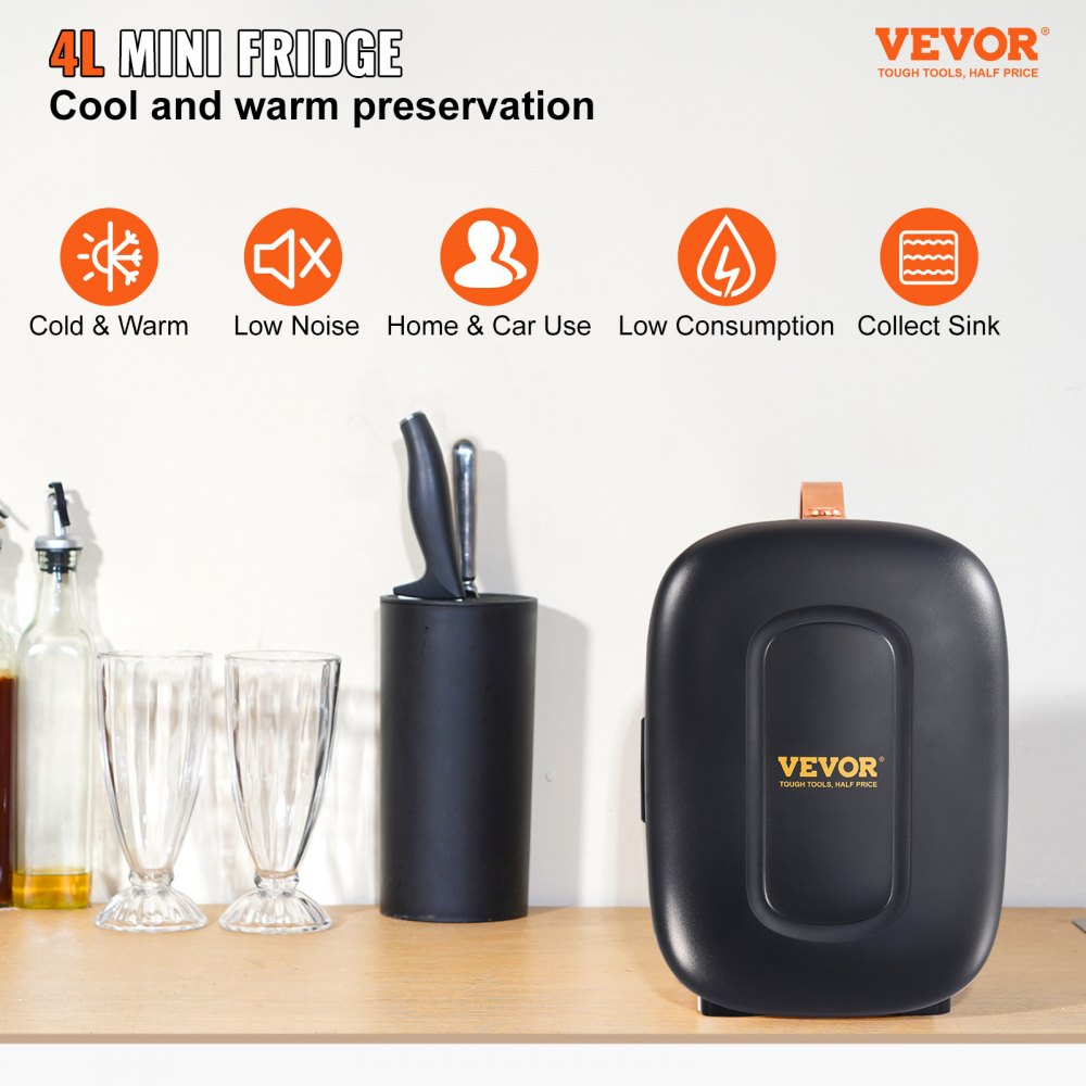 ODDTOOLSVevor Mini Fridge, 4 Liter/6 Can Small Refrigerator for Beverage Skincare & Cosmetic, AC/DC Cooler & Warmer, Mute Portable Tiny Fridge for Bedroom Office Dorm Desk Car Travel, ETL Certified, Black
