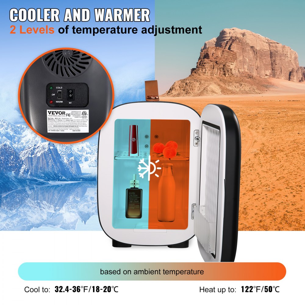 ODDTOOLSVevor Mini Fridge, 4 Liter/6 Can Small Refrigerator for Beverage Skincare & Cosmetic, AC/DC Cooler & Warmer, Mute Portable Tiny Fridge for Bedroom Office Dorm Desk Car Travel, ETL Certified, Black