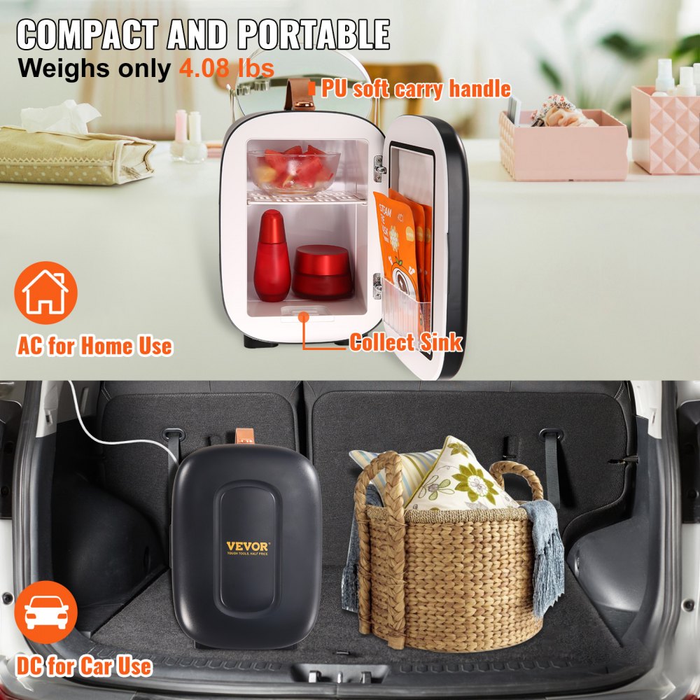 ODDTOOLSVevor Mini Fridge, 4 Liter/6 Can Small Refrigerator for Beverage Skincare & Cosmetic, AC/DC Cooler & Warmer, Mute Portable Tiny Fridge for Bedroom Office Dorm Desk Car Travel, ETL Certified, Black