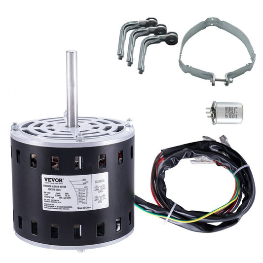 ODDTOOLS 1/2HP Furnace Blower Motor, 208/230V 2.7Amps, 1075RPM 5 Speeds, CW/CCW Rotation, 48 Frame 3.4" Shaft Length, 7.5μF/450V Capacitor + 11" Hold Hoop