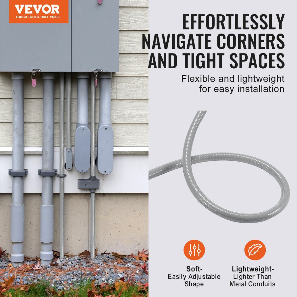 ODDTOOLS 1-Inch Flexible Electrical Conduit, 100 ft, PVC Liquid-Tight Conduit Non-Metallic with 5 Straight and 5 90-Degree Conduit Connector Fittings, for Air Conditioning Motor Controller Pump, IP65