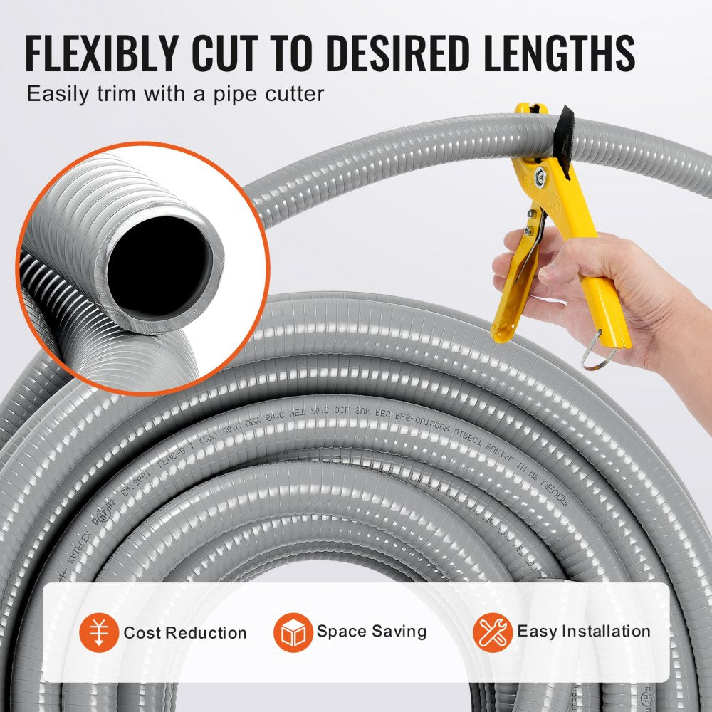 ODDTOOLS 1-Inch Flexible Electrical Conduit, 100 ft, PVC Liquid-Tight Conduit Non-Metallic with 5 Straight and 5 90-Degree Conduit Connector Fittings, for Air Conditioning Motor Controller Pump, IP65