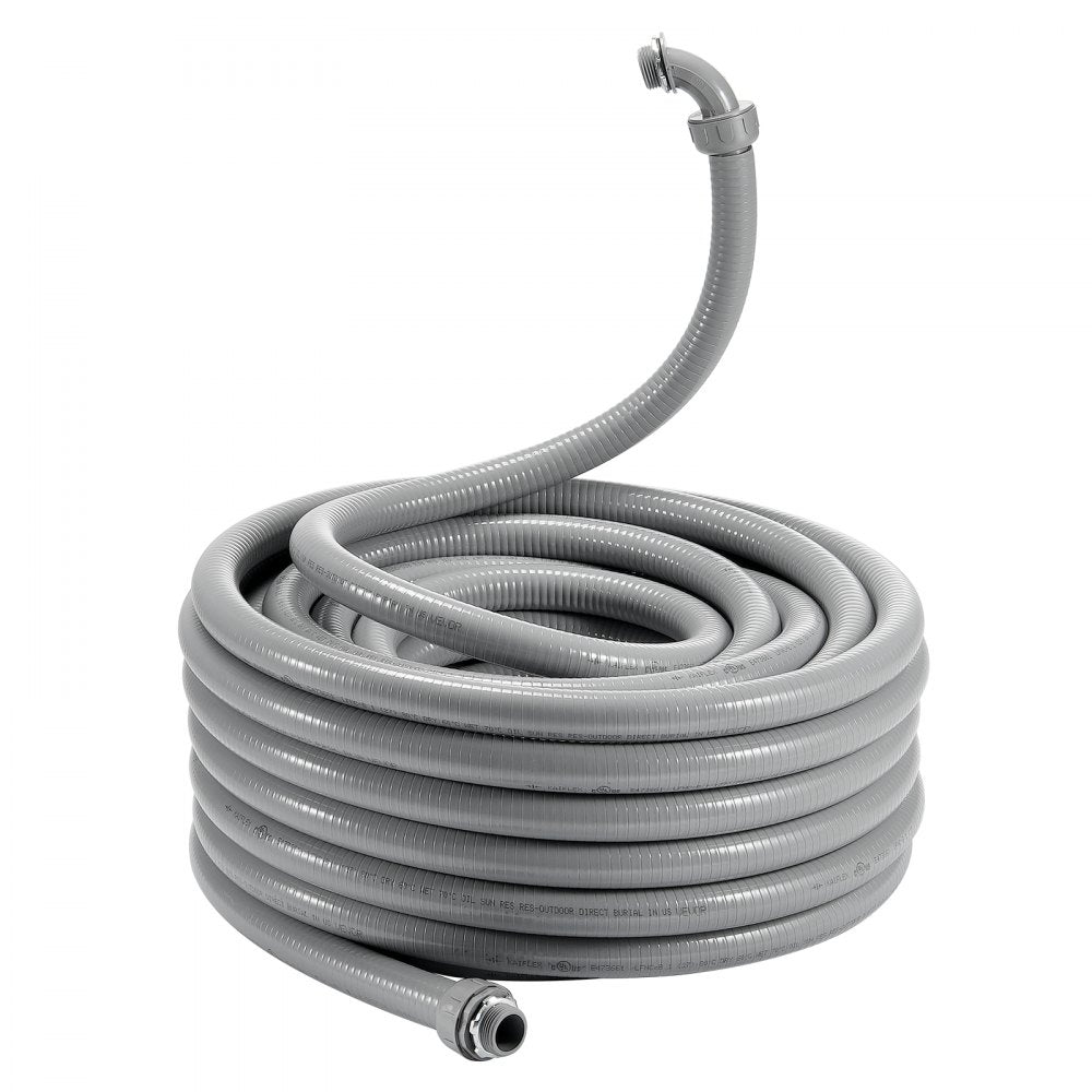 ODDTOOLS 1-Inch Flexible Electrical Conduit, 100 ft, PVC Liquid-Tight Conduit Non-Metallic with 5 Straight and 5 90-Degree Conduit Connector Fittings, for Air Conditioning Motor Controller Pump, IP65