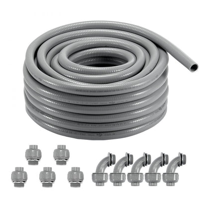 ODDTOOLS 1-Inch Flexible Electrical Conduit, 100 ft, PVC Liquid-Tight Conduit Non-Metallic with 5 Straight and 5 90-Degree Conduit Connector Fittings, for Air Conditioning Motor Controller Pump, IP65