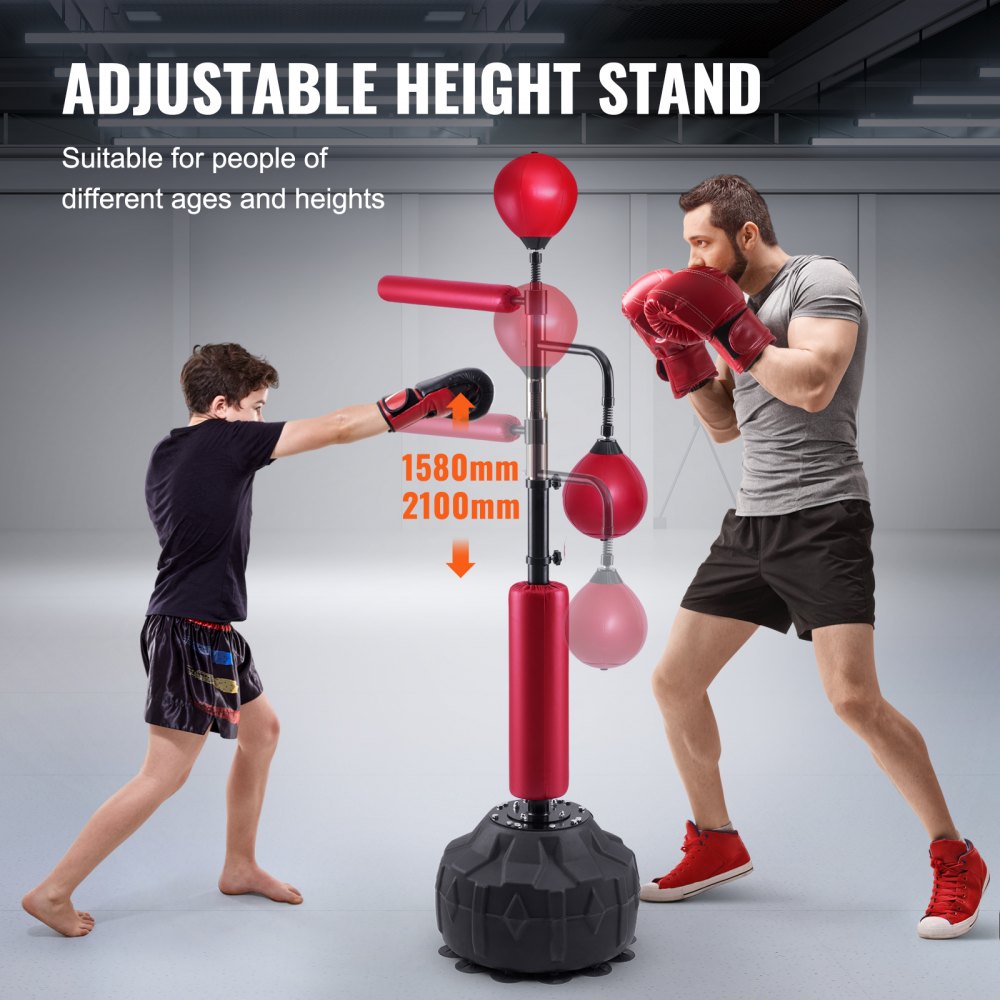 ODDTOOLS Boxing Speed Trainer, Punching Bag with Stand, Reflex Boxing Bag for Teens & Adults, Height Adjustable Free Standing Strike Bag Set with Gloves, Workout Speed Bag for Home Gym Training, Red