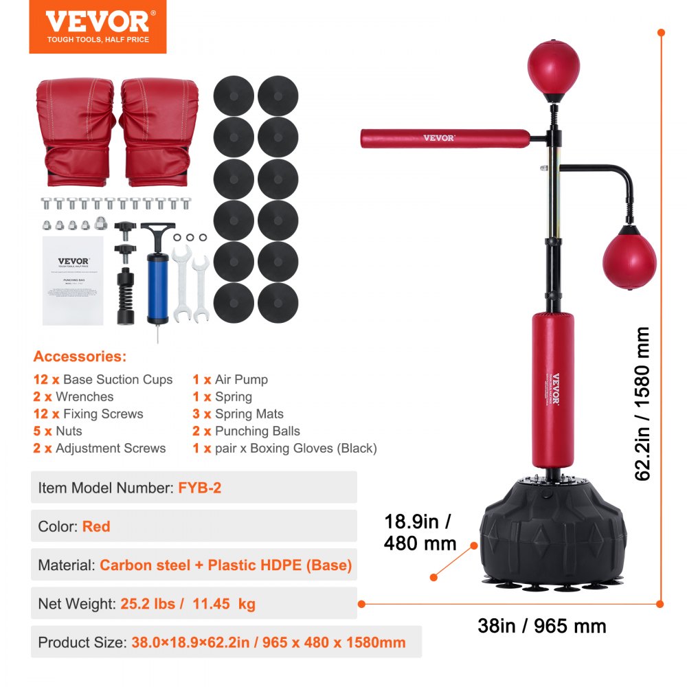 ODDTOOLS Boxing Speed Trainer, Punching Bag with Stand, Reflex Boxing Bag for Teens & Adults, Height Adjustable Free Standing Strike Bag Set with Gloves, Workout Speed Bag for Home Gym Training, Red