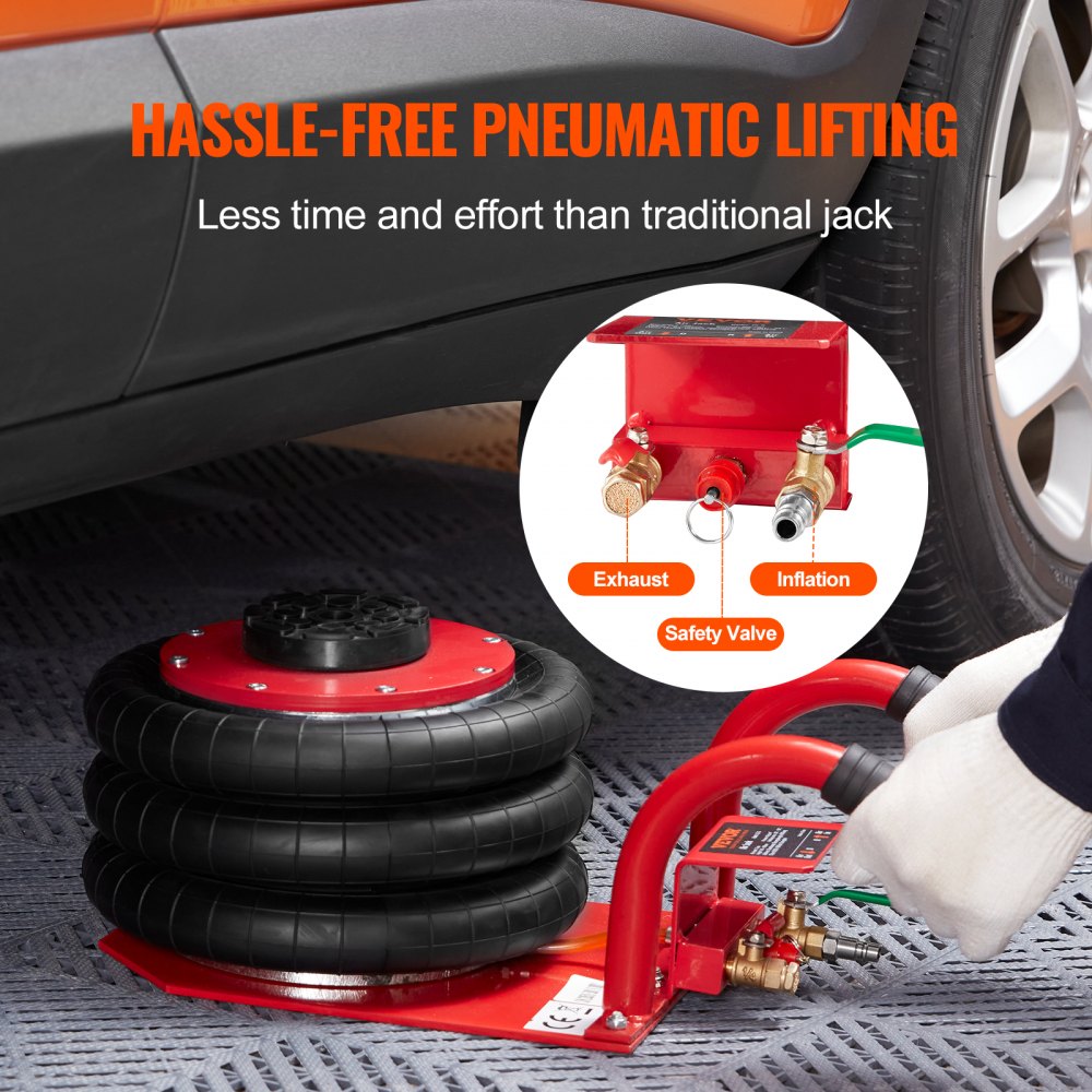 ODDTOOLS Air Jack, 3 Ton/6600 lbs Triple Bag Air Jack, Airbag Jack with Six Steel Pipes, Lift up to 17.7 inch/450 mm, 3-5 s Fast Lifting Pneumatic Jack, with Side Handles for Car, Garage, Repair (Red)