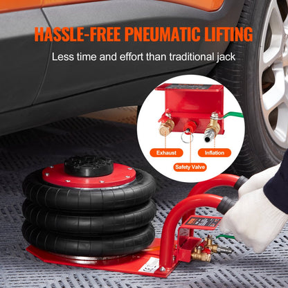 ODDTOOLS Air Jack, 3 Ton/6600 lbs Triple Bag Air Jack, Airbag Jack with Six Steel Pipes, Lift up to 17.7 inch/450 mm, 3-5 s Fast Lifting Pneumatic Jack, with Side Handles for Car, Garage, Repair (Red)