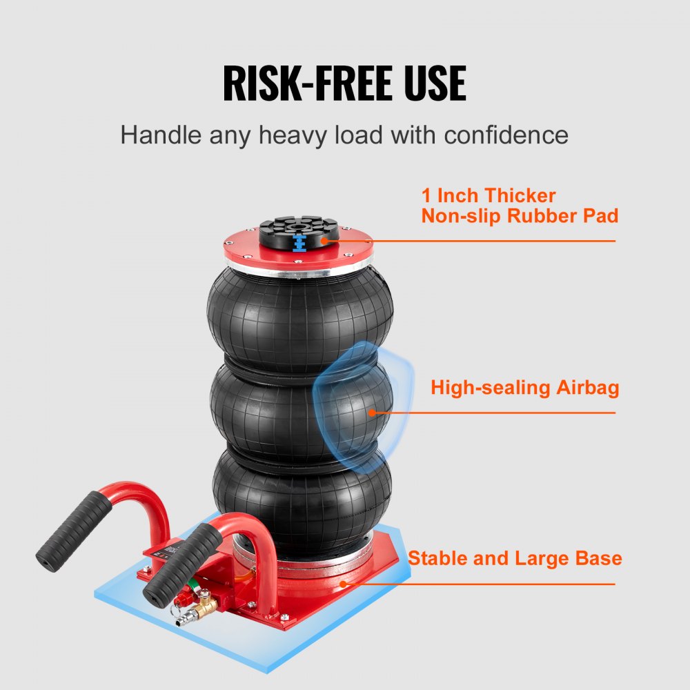 ODDTOOLS Air Jack, 3 Ton/6600 lbs Triple Bag Air Jack, Airbag Jack with Six Steel Pipes, Lift up to 17.7 inch/450 mm, 3-5 s Fast Lifting Pneumatic Jack, with Side Handles for Car, Garage, Repair (Red)
