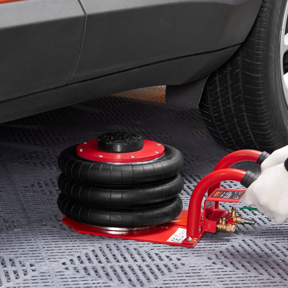 ODDTOOLS Air Jack, 3 Ton/6600 lbs Triple Bag Air Jack, Airbag Jack with Six Steel Pipes, Lift up to 17.7 inch/450 mm, 3-5 s Fast Lifting Pneumatic Jack, with Side Handles for Car, Garage, Repair (Red)