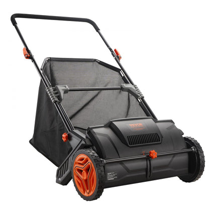 ODDTOOLS Push Lawn Sweeper, 21-inch Leaf & Grass Collector, Strong Rubber Wheels & Heavy Duty Thickened Steel Durable to Use with Large Capacity 3.5 cu. ft. Mesh Collection Hopper Bag, 2 Spinning Brushes