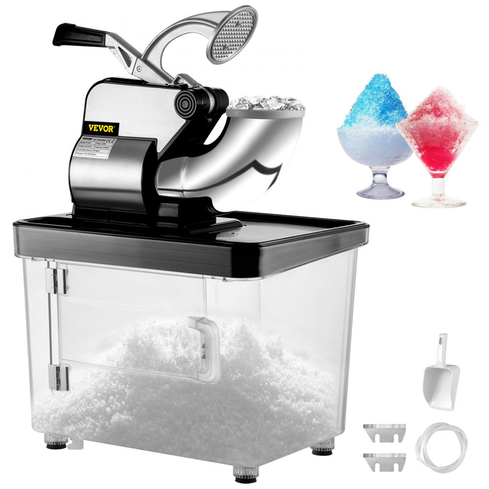 ODDTOOLS 110V Commercial Ice Crusher 440LBS/H, ETL Approved 300W Electric Snow Cone Machine with Dual Blades, Stainless Steel Shaved Ice Machine with Safety On/Off Switch for Family, Restaurants, Bars