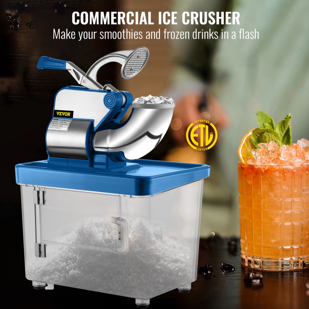 ODDTOOLS 110V Commercial Ice Crusher 440LBS/H, ETL Approved 300W Electric Snow Cone Machine with Dual Blades, Stainless Steel Shaved Ice Machine with Safety On/Off Switch for Family, Restaurants, Bars