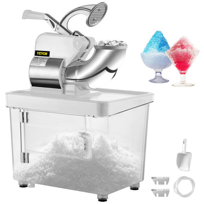 ODDTOOLS 110V Commercial Ice Crusher 440LBS/H, ETL Approved 300W Electric Snow Cone Machine with Dual Blades, Stainless Steel Shaved Ice Machine with Safety On/Off Switch for Family, Restaurants, Bars